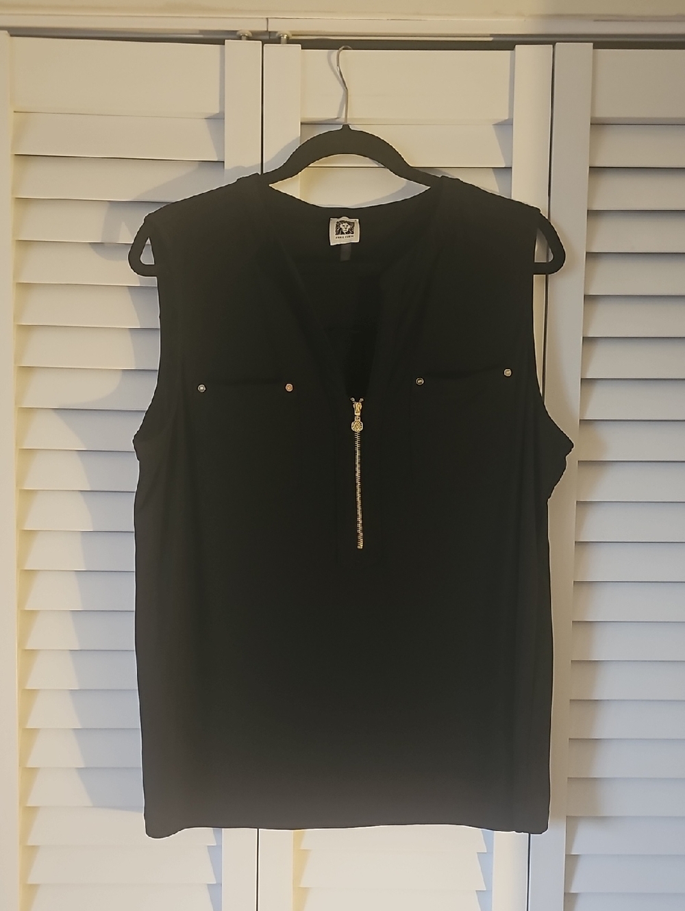 Anne Klein Black Sleeveless Top with Gold Zip